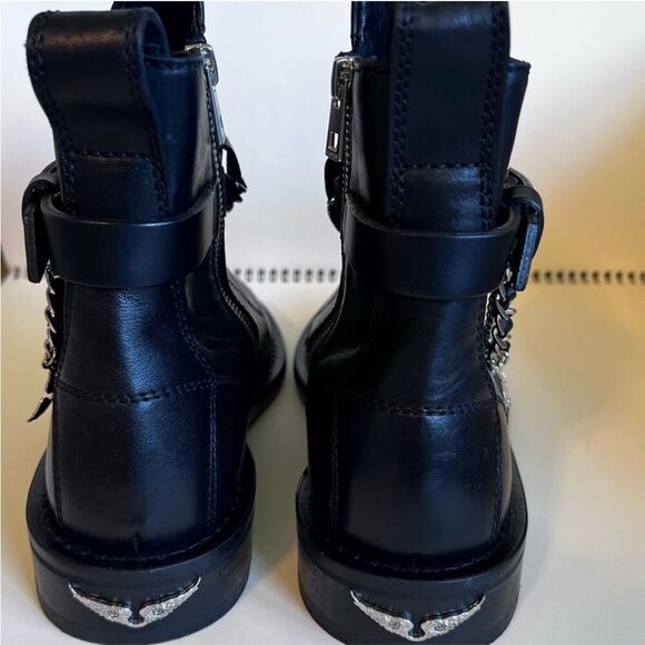 Zadig & Voltaire Laureen Black Leather & Silver Chain Ankle Booties size 8/38 ne - Picture 5 of 6